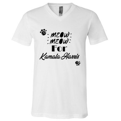 Meow Meow For Kamala Harris Funny Childless Cat Ladies Vote Premium V-Neck T-Shirt