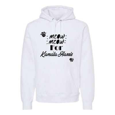 Meow Meow For Kamala Harris Funny Childless Cat Ladies Vote Premium Premium Hoodie