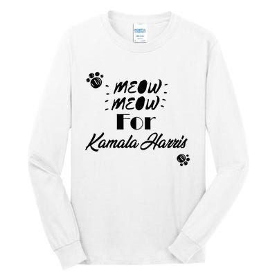 Meow Meow For Kamala Harris Funny Childless Cat Ladies Vote Premium Tall Long Sleeve T-Shirt