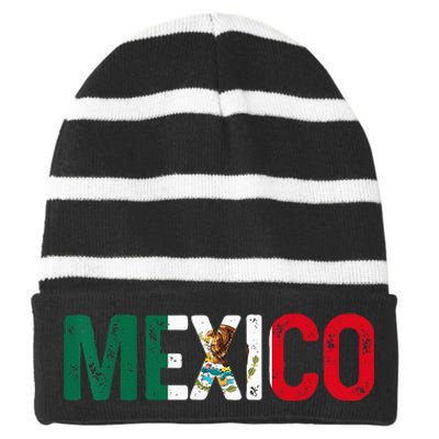 Mexico Mexican Flag Vintage Pride Striped Beanie with Solid Band