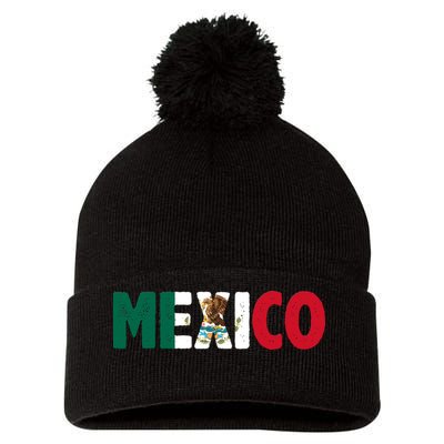 Mexico Mexican Flag Vintage Pride Pom Pom 12in Knit Beanie