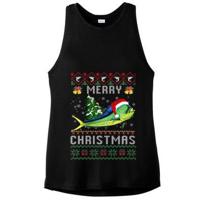 Mahi Mahi Fish Lover Xmas Tree Santa Mahi Mahi Christmas Ladies PosiCharge Tri-Blend Wicking Tank
