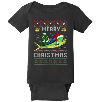 Mahi Mahi Fish Lover Xmas Tree Santa Mahi Mahi Christmas Baby Bodysuit