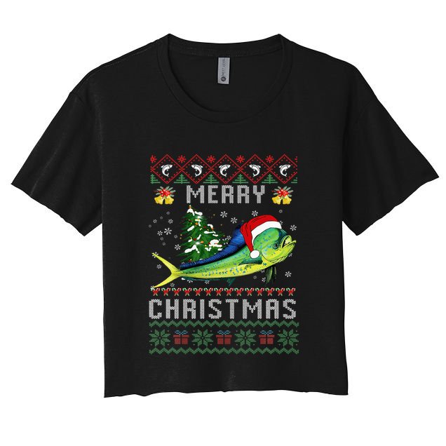 Mahi Mahi Fish Lover Xmas Tree Santa Mahi Mahi Christmas Crop Top