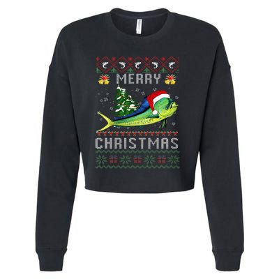 Mahi Mahi Fish Lover Xmas Tree Santa Mahi Mahi Christmas Cropped Pullover Crew