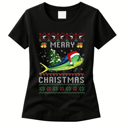 Mahi Mahi Fish Lover Xmas Tree Santa Mahi Mahi Christmas Womens T-Shirt