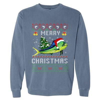 Mahi Mahi Fish Lover Xmas Tree Santa Mahi Mahi Christmas Garment-Dyed Sweatshirt