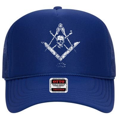 Memento Mori Freemason Skull And Bones Masonic High Crown Mesh Back Trucker Hat