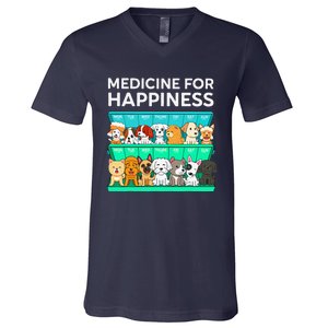 My Medicine For Happiness Called Dogs Every Day Dog Lover V-Neck T-Shirt