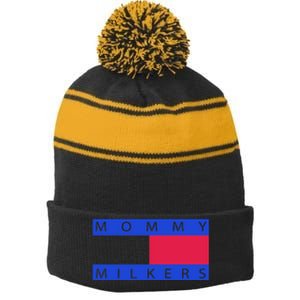 Mommy Milkers Funny Mom Stripe Pom Pom Beanie