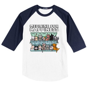 My Medicine For Happiness Called Cats Every Day Kitten Cat Baseball Sleeve Shirt