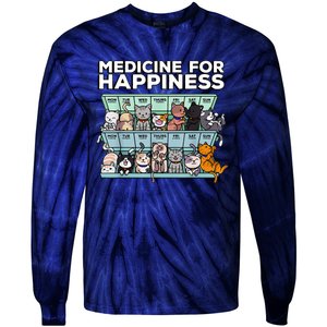 My Medicine For Happiness Called Cats Every Day Kitten Cat Tie-Dye Long Sleeve Shirt