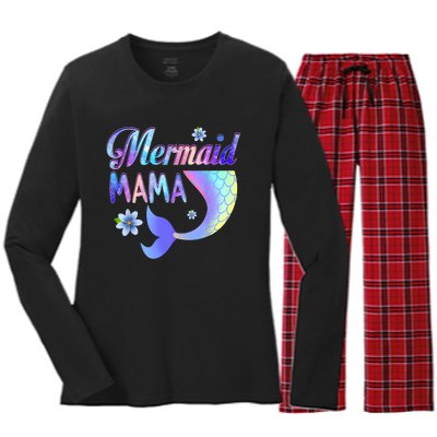 Mermaid Mama Funny Mermaid Mom Matching Party Women's Long Sleeve Flannel Pajama Set 