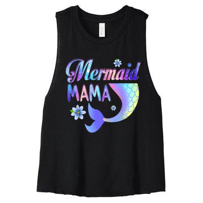 Mermaid Mama Funny Mermaid Mom Matching Party Women's Racerback Cropped Tank