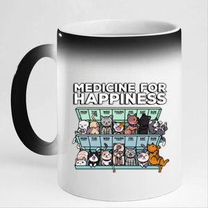 My Medicine For Happiness Called Cats Every Day Kitten Cat Gift 11oz Black Color Changing Mug