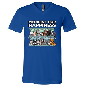 My Medicine For Happiness Called Cats Every Day Kitten Cat Gift V-Neck T-Shirt