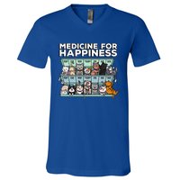 My Medicine For Happiness Called Cats Every Day Kitten Cat Gift V-Neck T-Shirt