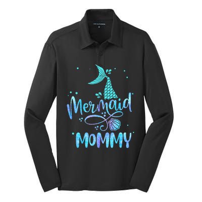 Mermaid Mommy Funny Family Matching Party Squad Silk Touch Performance Long Sleeve Polo