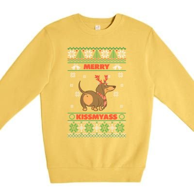 Merry Myass Funny Ugly Christmas Dachshund Dog Lovers Funny Gift Premium Crewneck Sweatshirt