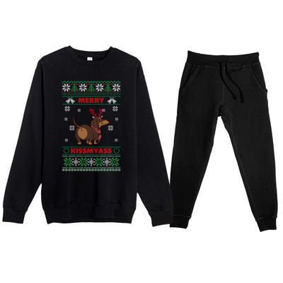 Merry Myass Funny Ugly Christmas Dachshund Dog Lovers Funny Gift Premium Crewneck Sweatsuit Set