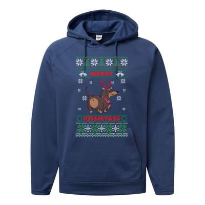 Merry Myass Funny Ugly Christmas Dachshund Dog Lovers Funny Gift Performance Fleece Hoodie