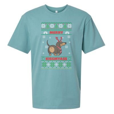 Merry Myass Funny Ugly Christmas Dachshund Dog Lovers Funny Gift Sueded Cloud Jersey T-Shirt