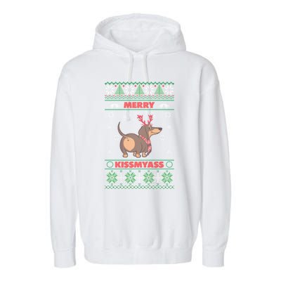 Merry Myass Funny Ugly Christmas Dachshund Dog Lovers Funny Gift Garment-Dyed Fleece Hoodie