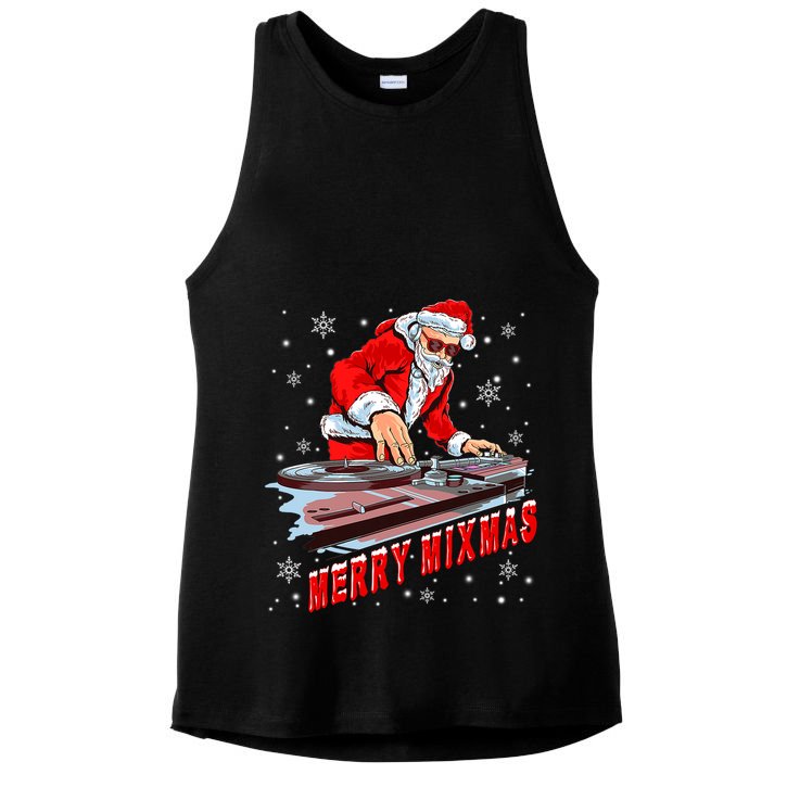 Merry Mixmas Funny Dj Musician Santa Claus Christmas Ladies PosiCharge Tri-Blend Wicking Tank