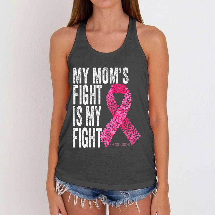 My Moms Fight Is My Fight Breast Cancer Awareness Gifts Women's Knotted Racerback Tank