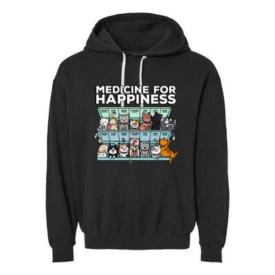 My Medicine For Happiness Called Cats every day Garment-Dyed Fleece Hoodie