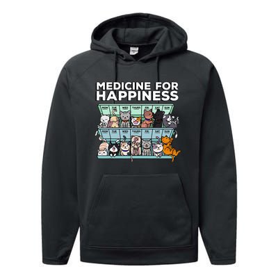 My Medicine For Happiness Called Cats every day Performance Fleece Hoodie