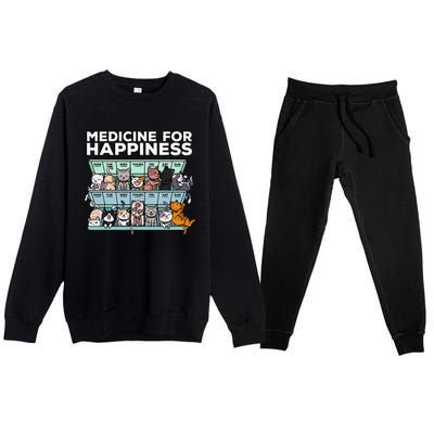 My Medicine For Happiness Called Cats every day Premium Crewneck Sweatsuit Set