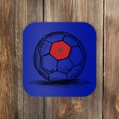 Morocco Moroccan Flag Art Design On Soccer Ball Football Gift Coaster