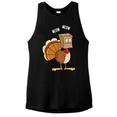 Meow Meow Funny Turkey Thanksgiving Ladies PosiCharge Tri-Blend Wicking Tank