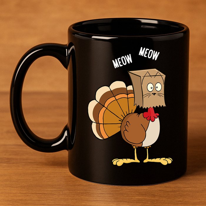 Meow Meow Funny Turkey Thanksgiving 11oz C Handle Ceramic Mug
