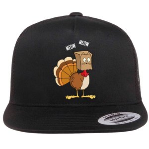 Meow Meow Funny Turkey Thanksgiving Flat Bill Trucker Hat