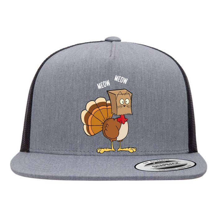 Meow Meow Funny Turkey Thanksgiving Flat Bill Trucker Hat