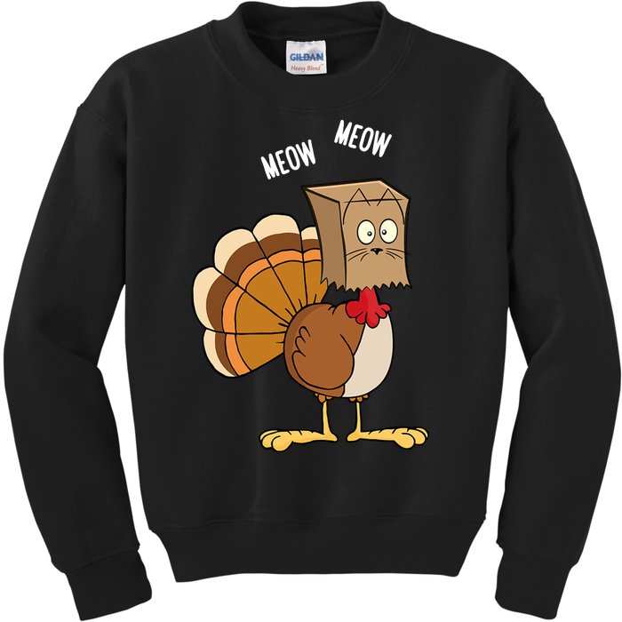 Meow Meow Funny Turkey Thanksgiving Kids Sweatshirt