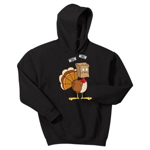 Meow Meow Funny Turkey Thanksgiving Kids Hoodie