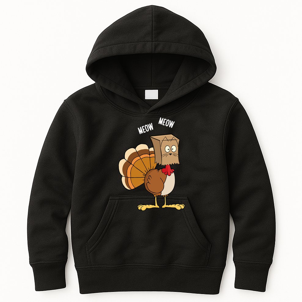 Meow Meow Funny Turkey Thanksgiving Kids Hoodie