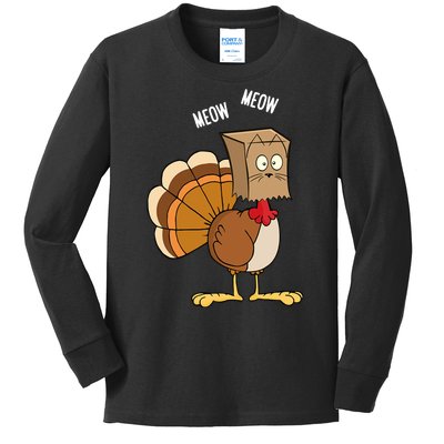 Meow Meow Funny Turkey Thanksgiving Kids Long Sleeve Shirt