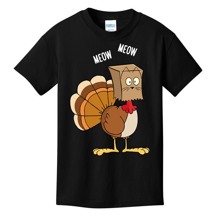 Meow Meow Funny Turkey Thanksgiving Kids T-Shirt