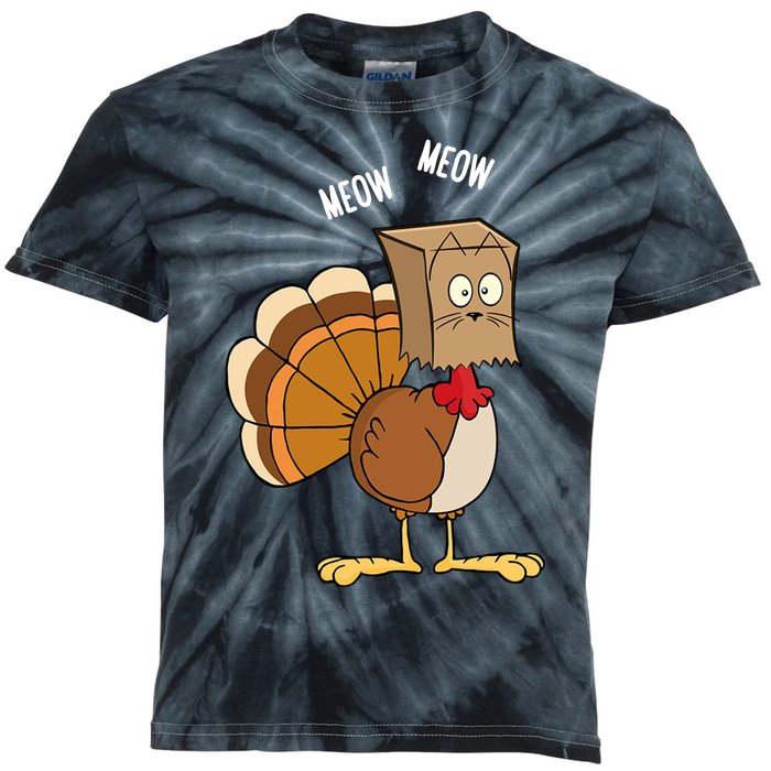 Meow Meow Funny Turkey Thanksgiving Kids Tie-Dye T-Shirt