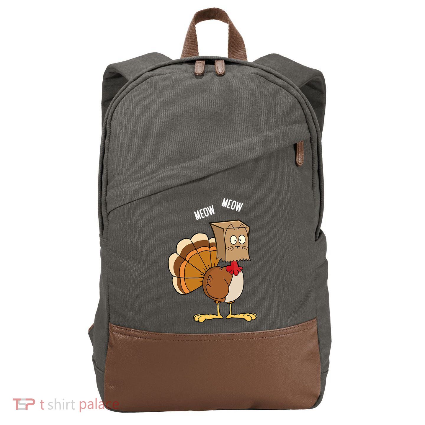Meow Meow Funny Turkey Thanksgiving Cotton Canvas Backpack