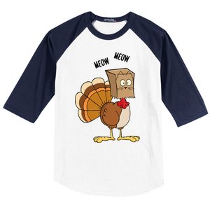 Meow Meow Funny Turkey Thanksgiving Baseball Sleeve Shirt