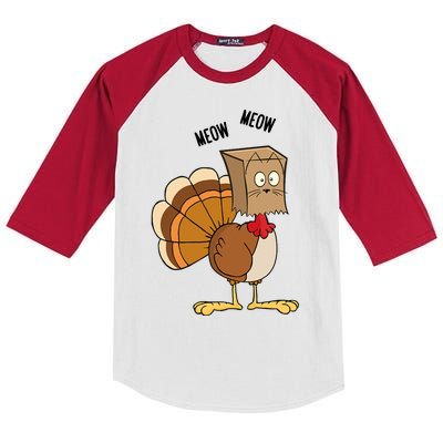 Meow Meow Funny Turkey Thanksgiving Kids Colorblock Raglan Jersey