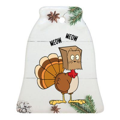 Meow Meow Funny Turkey Thanksgiving Ceramic Bell Ornament