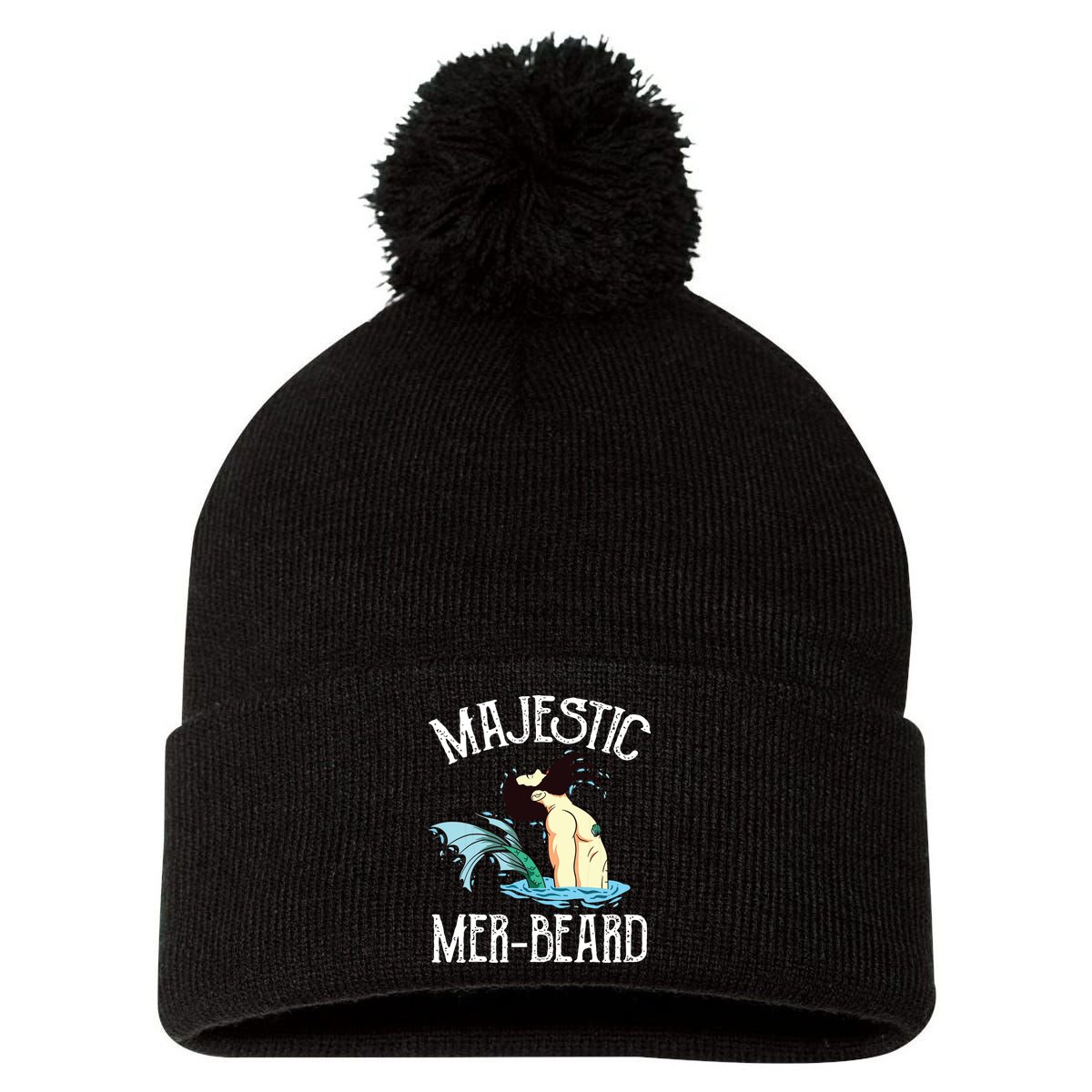 Majestic Merbeard Funny Merman Manly Merman Pom Pom 12in Knit Beanie
