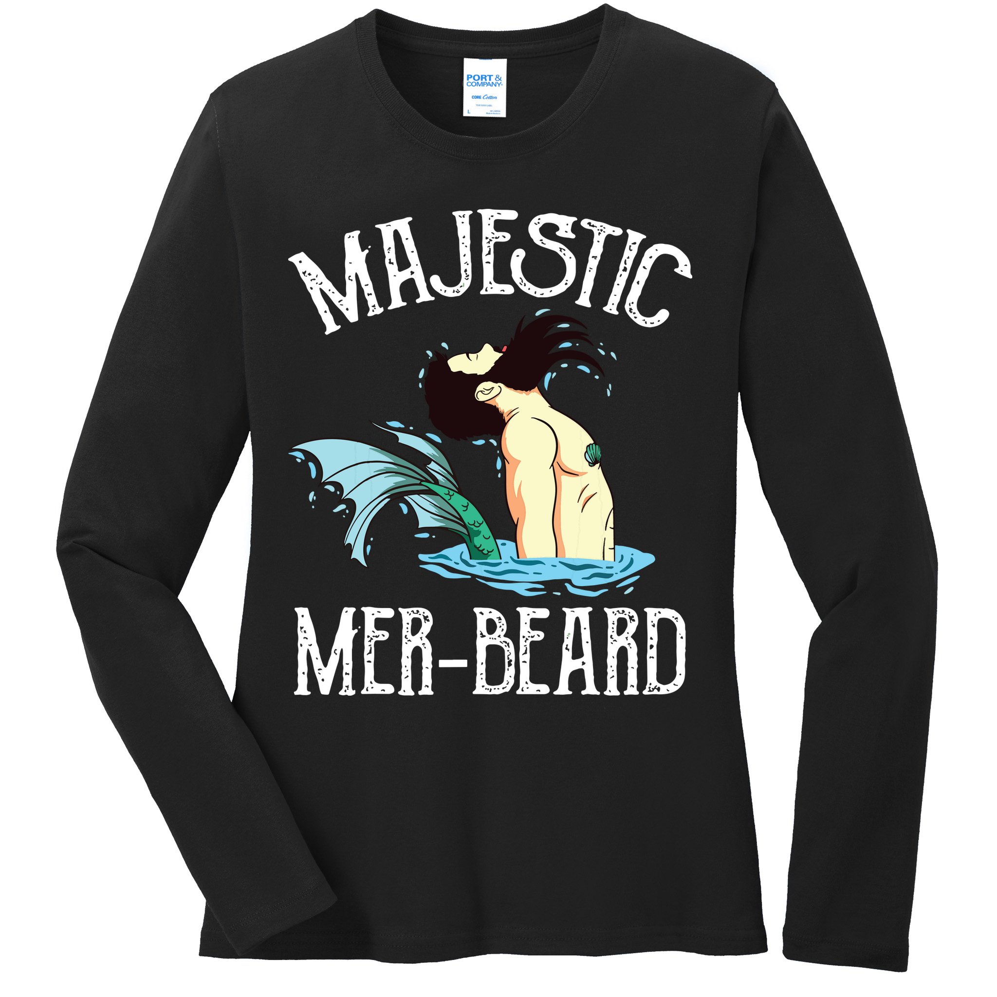 Majestic Merbeard Funny Merman Manly Merman Ladies Long Sleeve Shirt