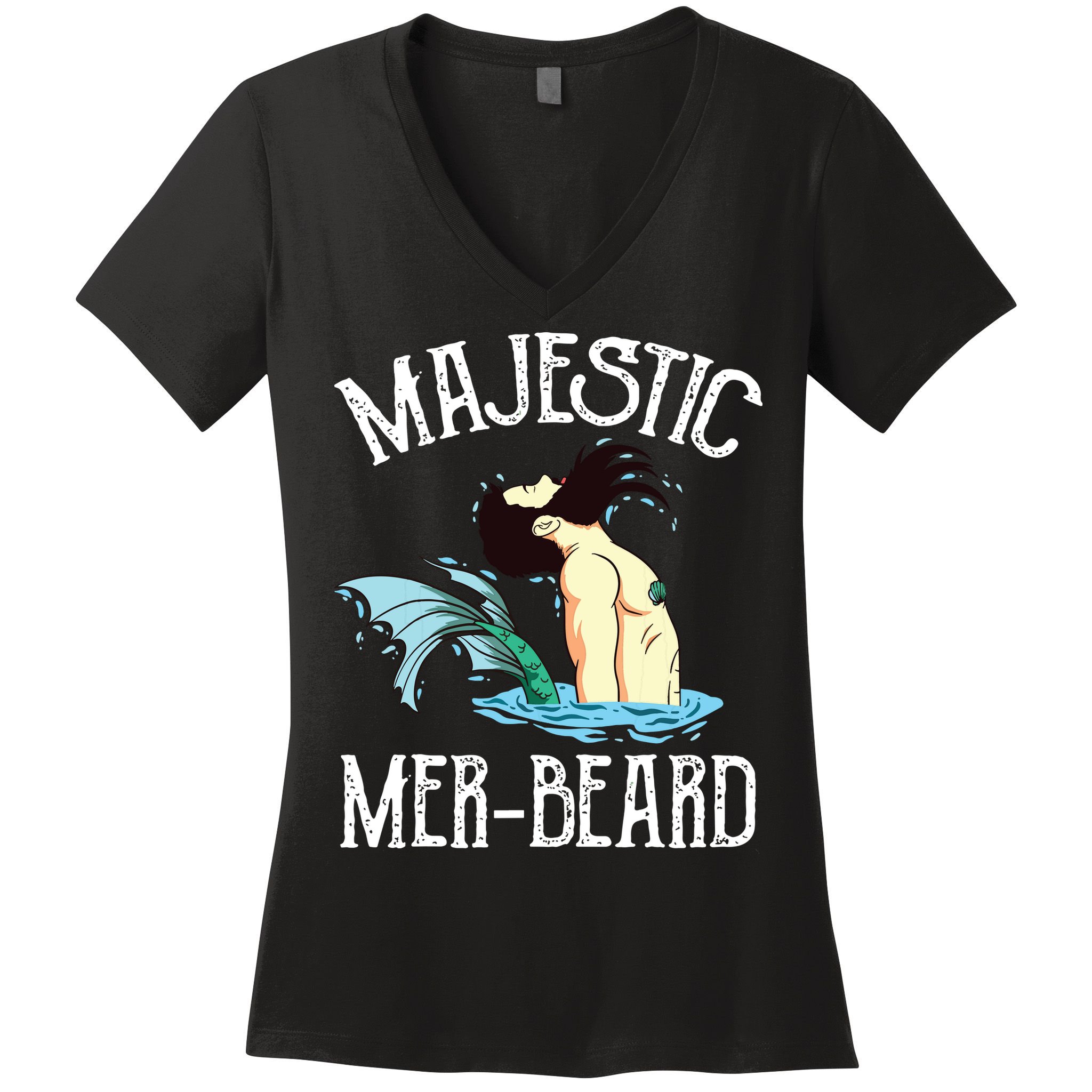 Majestic Merbeard Funny Merman Manly Merman Women's V-Neck T-Shirt